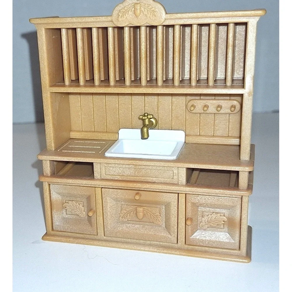 Calico Critters Sullivan dollhouse Dining Room Set Table Chairs Hutch Tan Acorn